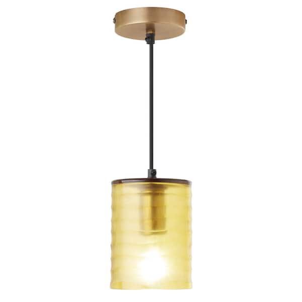 River of Goods Vincent 40-Watt 1-Light Amber and Gold Drum Pendant Light with Hand-Blown Textured Glass Shade