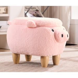 Pink Pig Fabric Polyester Upholstered Animal Storage Kids Ottoman