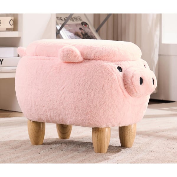 Home 2 Office Pink Pig Fabric Polyester Upholstered Animal Storage Kids Ottoman