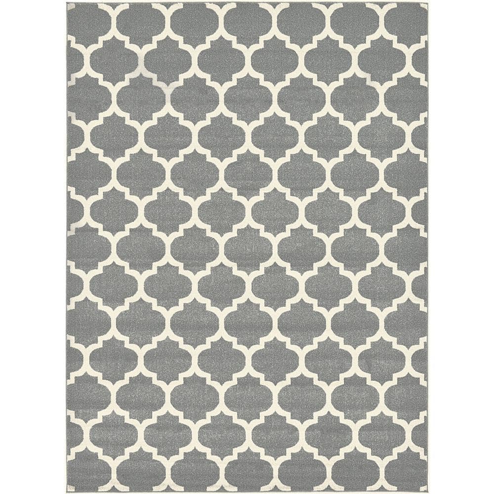 Elegant Dark Grey Trellis Synthetic 8' x 11' Area Rug