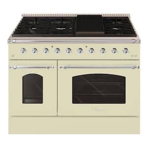 CLASSICO 48 in. 8 Burner Freestanding Double Oven Gas Range with LP Gas Stove and Gas Oven in Off-White Family