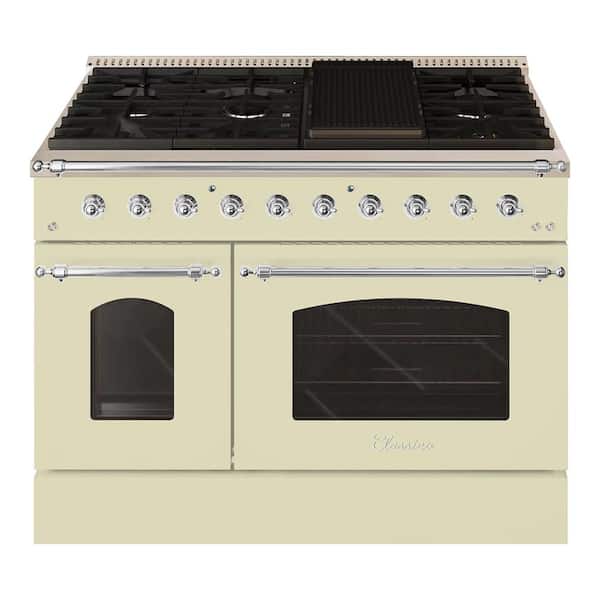 Hallman CLASSICO 48 in. 8 Burner Freestanding Double Oven Gas Range with LP Gas Stove and Gas Oven in Off-White Family