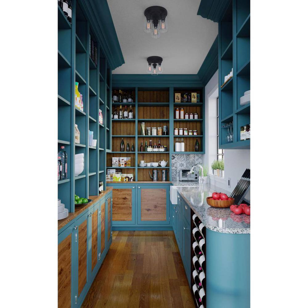 Matte Black 3-Light Flush Mount Ceiling Light with Clear Glass Shades