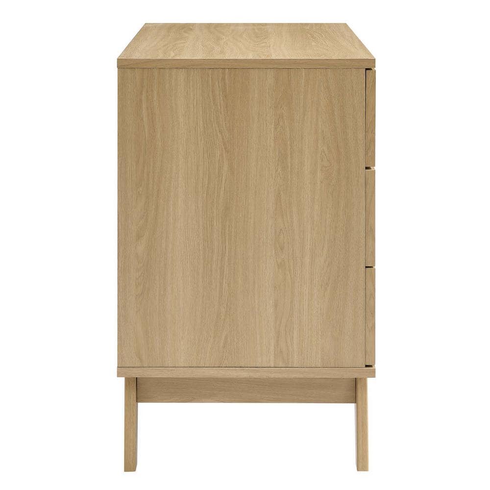 Coastal Charm Oak 3-Drawer Dresser with Rattan Weave