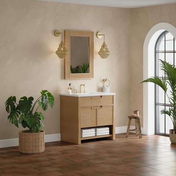 Solene 36.0 in. W x 23.5 in. D x 35.88 in. H Single Bath Vanity in Seaside Oak with White Zeus Silestone Quartz Top