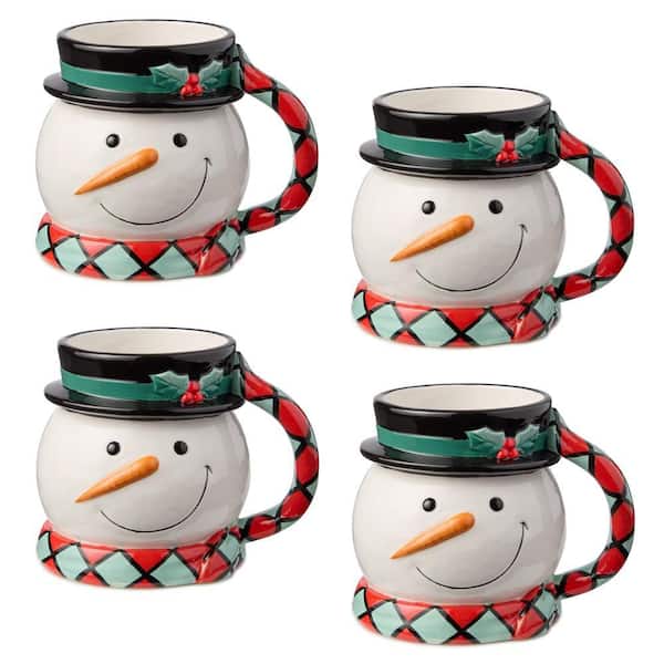 Christmas Whimsy Snowman 17 oz. Assorted Colors 3-D Ceramic Mugs (Set of 4)