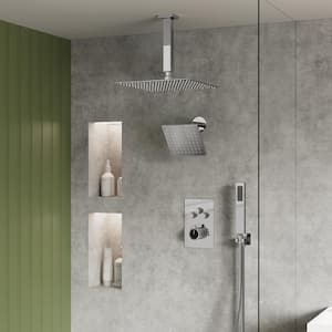 Thermostatic 7-Spray Square Dual Shower Head Shower System with High Pressure in Rose Gold (Valve Included)