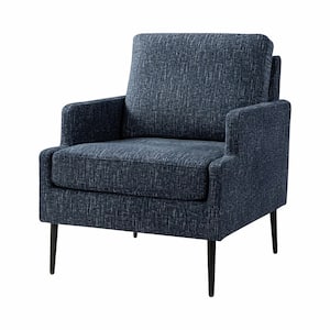 Daniel Navy Polyester Arm Chair with Chenille Thin-Notched Armrest and Tapered Metal Legs