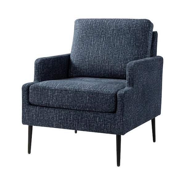 JAYDEN CREATION Daniel Navy Polyester Arm Chair with Chenille Thin-Notched Armrest and Tapered Metal Legs
