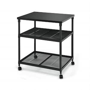 Black 3-Tier Kitchen Cart Printer Stand Rolling Fax Cart with Adjustable Shelf and Swivel Wheels