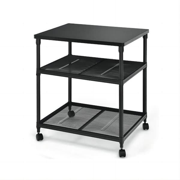 Bunpeony Black 3-Tier Kitchen Cart Printer Stand Rolling Fax Cart with Adjustable Shelf and Swivel Wheels