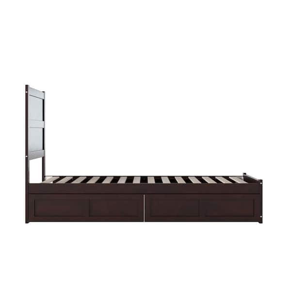 NoHo Espresso Twin Solid Wood Extra Long Storage Platform Bed with Footboard and 2-Drawers