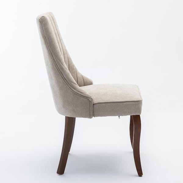 Vale Beige Modern Upholstered Velvet Dining Chairs, Solid Wood Legs, Set of 2