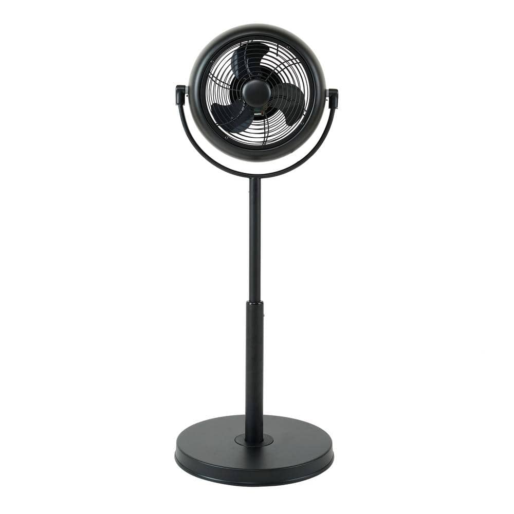 Retro 8 in. 3 Fan Speeds Pedestal Fan in Black with Adjustable Height, Suit