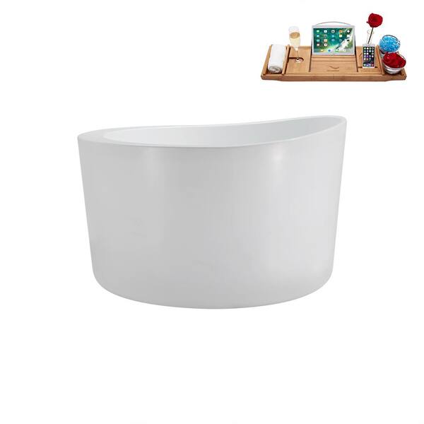 Streamline 43 in. Acrylic Flatbottom Non-Whirlpool Bathtub in Glossy White with Brushed Gold Drain and Tray