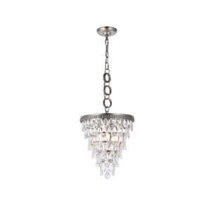 Timeless Home 13 in. L x 13 in. W x 16 in. H 3-Light Antique Silver with Clear Crystal Contemporary Pendant