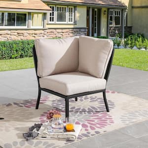 1-Piece Metal Corner Chair Outdoor Sectional with Beige Cushions
