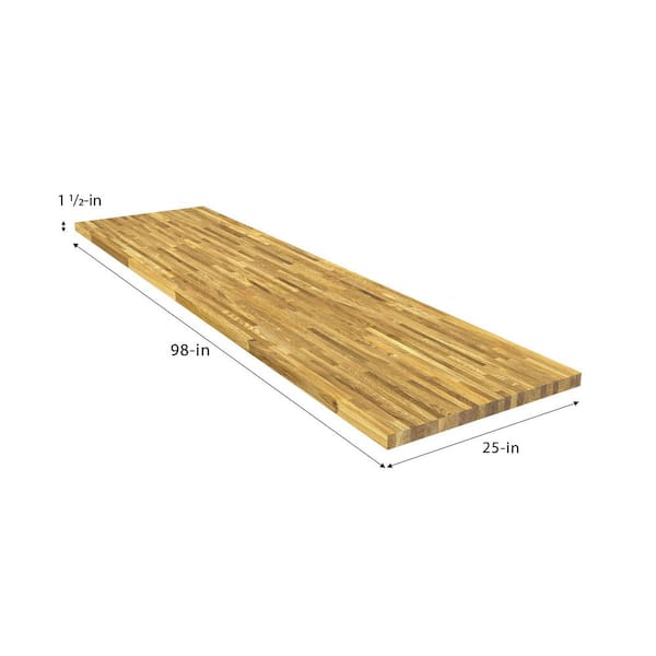 8 ft. L x 25 in. D Unfinished Oak Solid Wood Butcher Block Countertop With Eased Edge