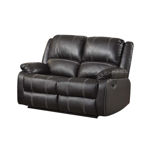 Acme Furniture Zuriel 37 in. Black PU Faux Leather 2-Seats Loveseats with Motion