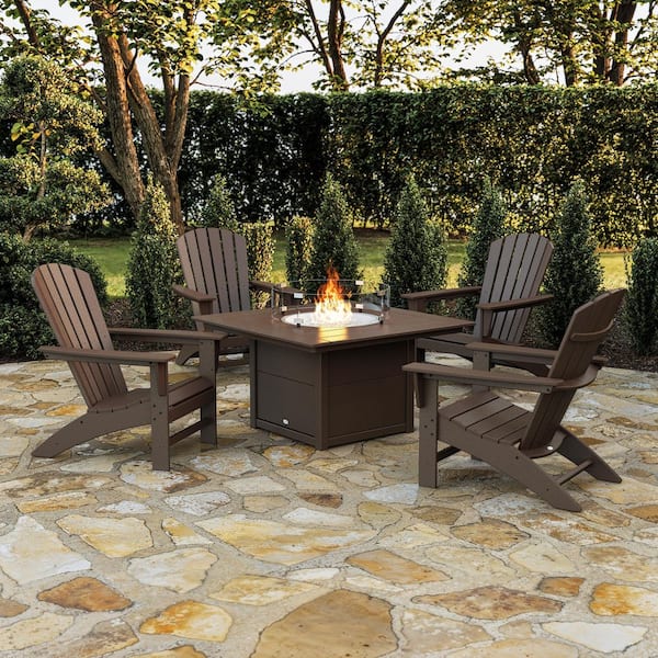 POLYWOOD Grant Park 5-Piece Plastic Adirondack Conversation Patio Fire Pit Set