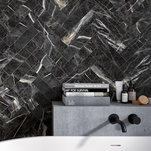 Elegance Marquina Gold Subway 3.15 in. x 12.99 in. Matte Porcelain Marble look Floor and Wall Tile (9.04 sq. ft./Case)