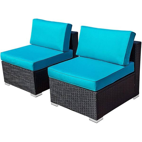 Sunvivi Black 2 Piece Patio Wicker Loveseat Outdoor Sectional Armless Sofa Additional Furniture Set With Blue Cushions Ys001 C The Home Depot