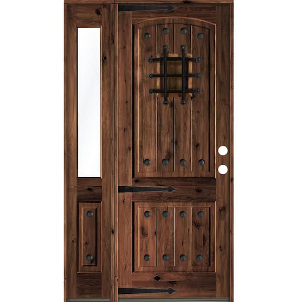 Krosswood Doors 50 in. x 96 in. Mediterranean Knotty Alder Left-Hand/Inswing Clear Glass Red Mahogany Stain Wood Prehung Front Door