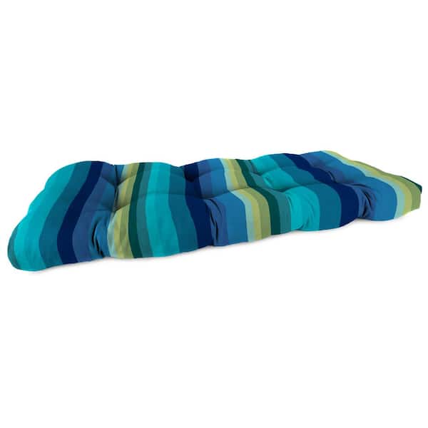 Jordan Manufacturing 44 in. L x 18 in. W Islip Teal Stripe Teal Stripe Rectangular French Edge Tufted Outdoor Wicker Settee Bench Cushion
