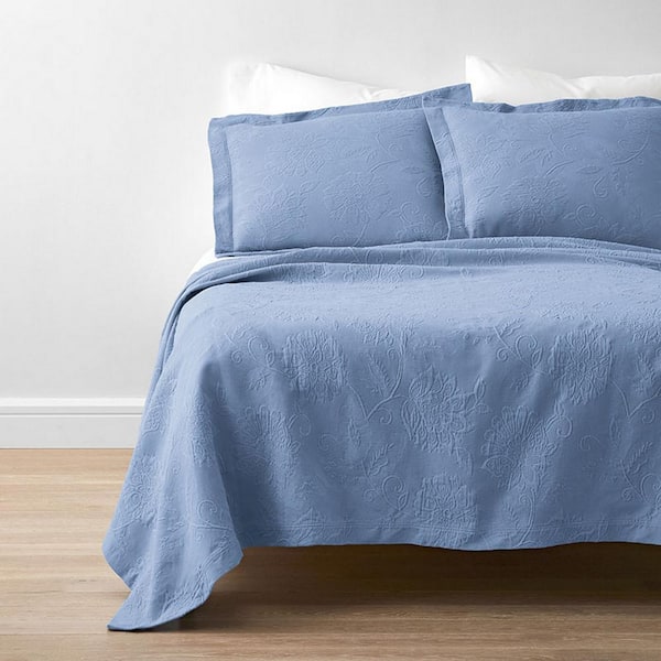 The Company Store Putnam Matelasse Cornflower Blue Cotton Full Coverlet 50170q F Crnflwr Blue The Home Depot