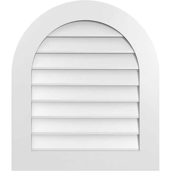 Ekena Millwork 26 in. x 30 in. Round Top White PVC Paintable Gable Louver Vent Non-Functional