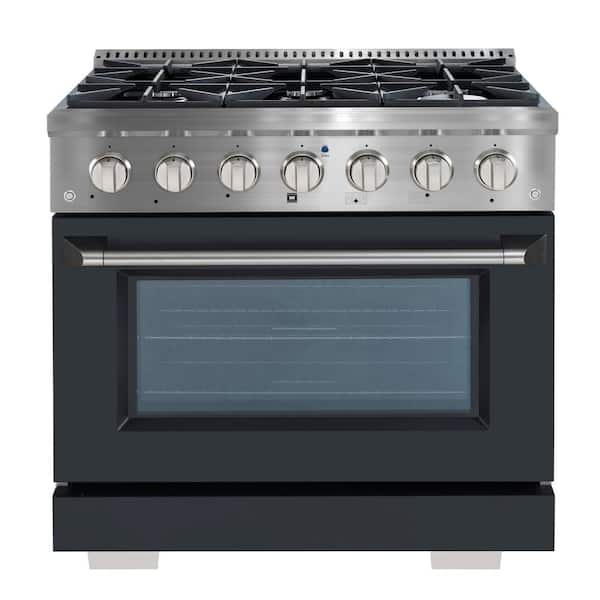 Ancona 36 in. 6-Burners Freestanding Gas Range and Convection Oven in Stainless Steel and Black Door
