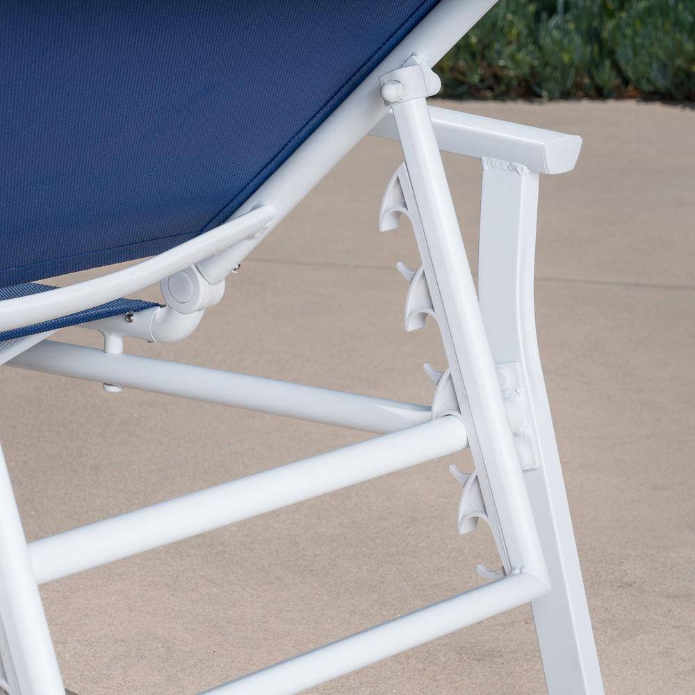 Harper White/Navy Aluminum Frame Outdoor Sling Chaise Lounger
