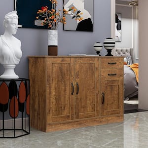 43 in. L Walnut Rectangle Solid Wood Console Table with 2 Cabinet and 2 Drawers, Buffet Sideboard Storage Cabinet