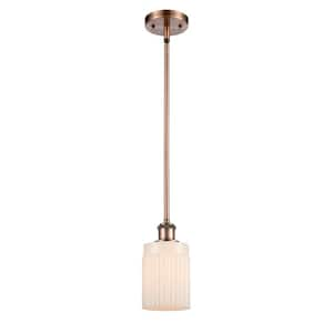 Hadley 1-Light Antique Copper Shaded Pendant Light with Matte White Glass Shade