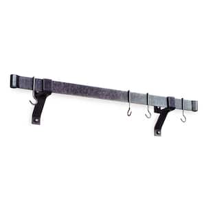 Handcrafted 48 in. Hammered Steel Rolled End Bar with 4 in. Wall Brackets and 12-Hooks
