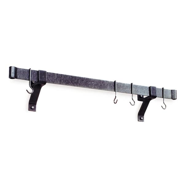 Enclume Handcrafted 48 in. Hammered Steel Rolled End Bar with 4 in. Wall Brackets and 12-Hooks