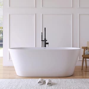 Maria 63 in. Stone Resin Solid Surface Matte Flatbottom Freestanding Bathtub in White