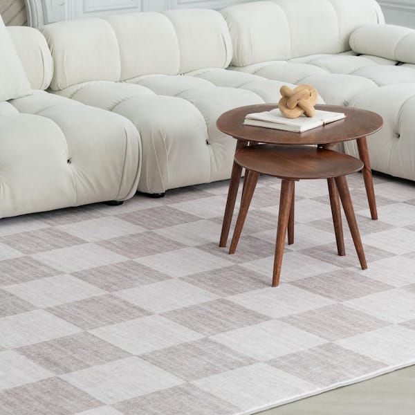 4 ft. x 6 ft. Beige and Brown Checkered Area Rug