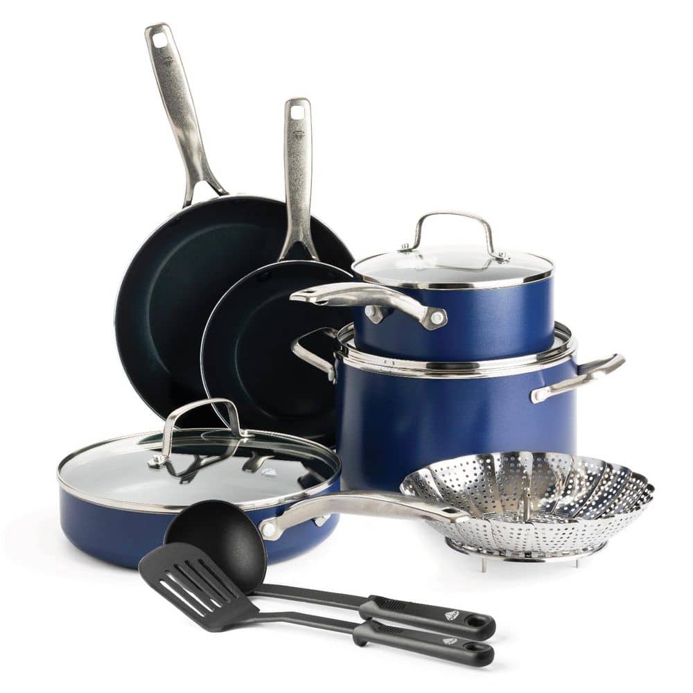 Blue Diamond 10-Piece Ceramic Nonstick Cookware Set With 5QT Saute Pan - Diamond Infused