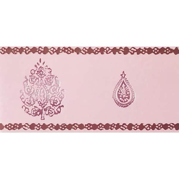 Dundee Deco Falkirk McGhee Peel and Stick Abstract Vin Rouge, Pink Stylized Shapes Self Adhesive Wallpaper Border