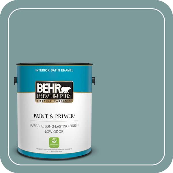 BEHR PREMIUM PLUS 1 gal. #PMD-35 Blue Agave Satin Enamel Low Odor Interior Paint & Primer