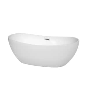 Rebecca 64.8 in. Acrylic Flatbottom Non-Whirlpool Bathtub in White with Polished Chrome Trim