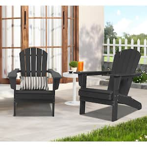 2 PACK HDPE Outdoor All-Weather Adirondack Chair with Relaxing Arm Rest Ergonomic for Garden, Deck Lawn Fire Pit - Black