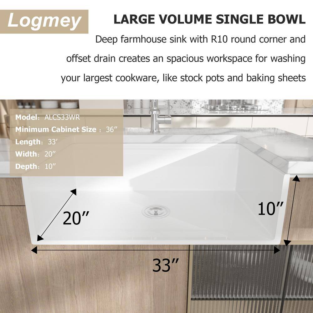 33'' White Ceramic Farmhouse Workstation Sink with Accessories