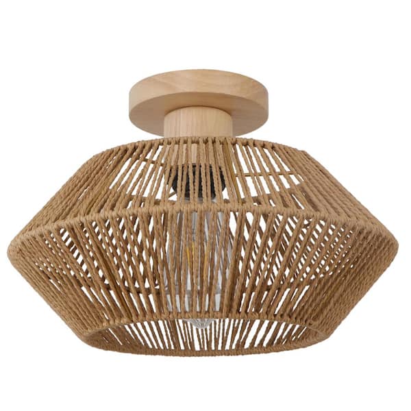 Unbranded 12.79 in. 1-Light Bohemian Rattan Semi Flush Mount Ceiling Light for Dining Room Foyer Entrance Kitchen Bedroom