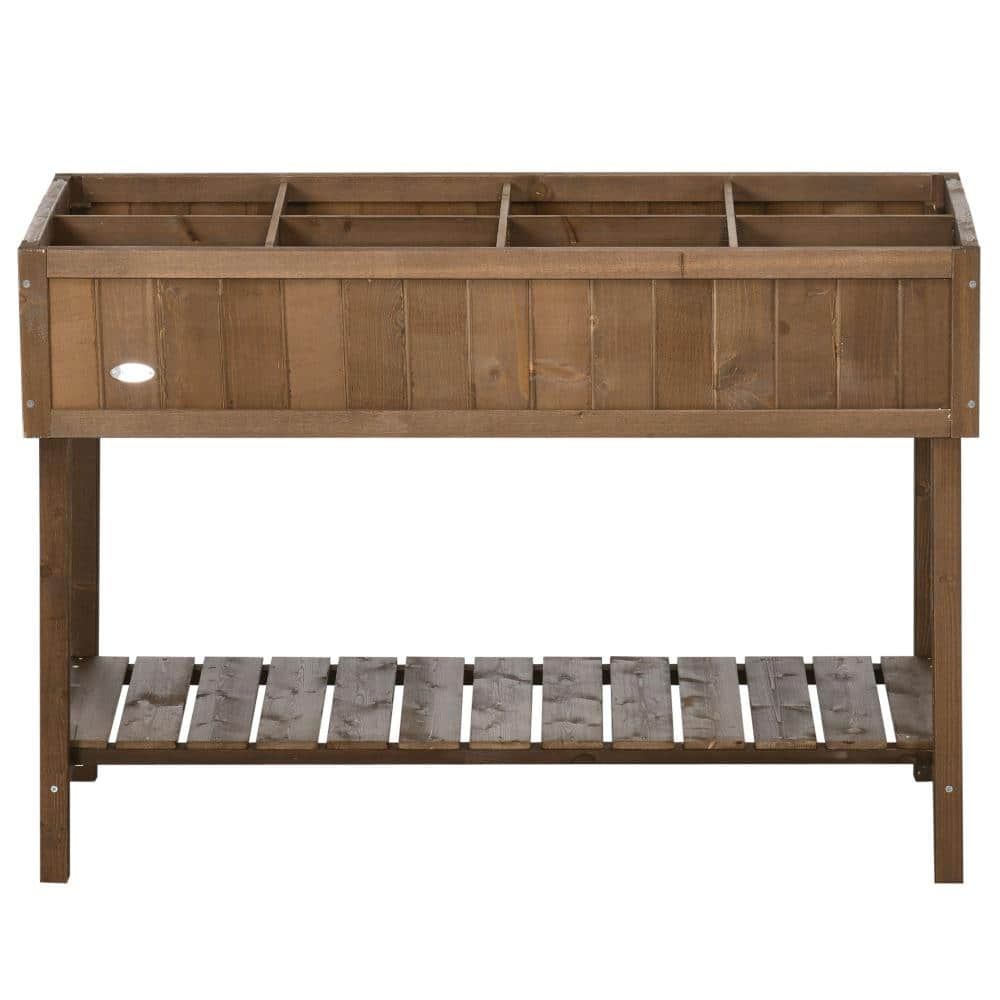 Outdoor Elevated Wood Planter Box with 8 Herb Slots & Storage Shelf, Dark Brown Raised Garden Bed for Patio, Backyard price history on PriceWatchPro