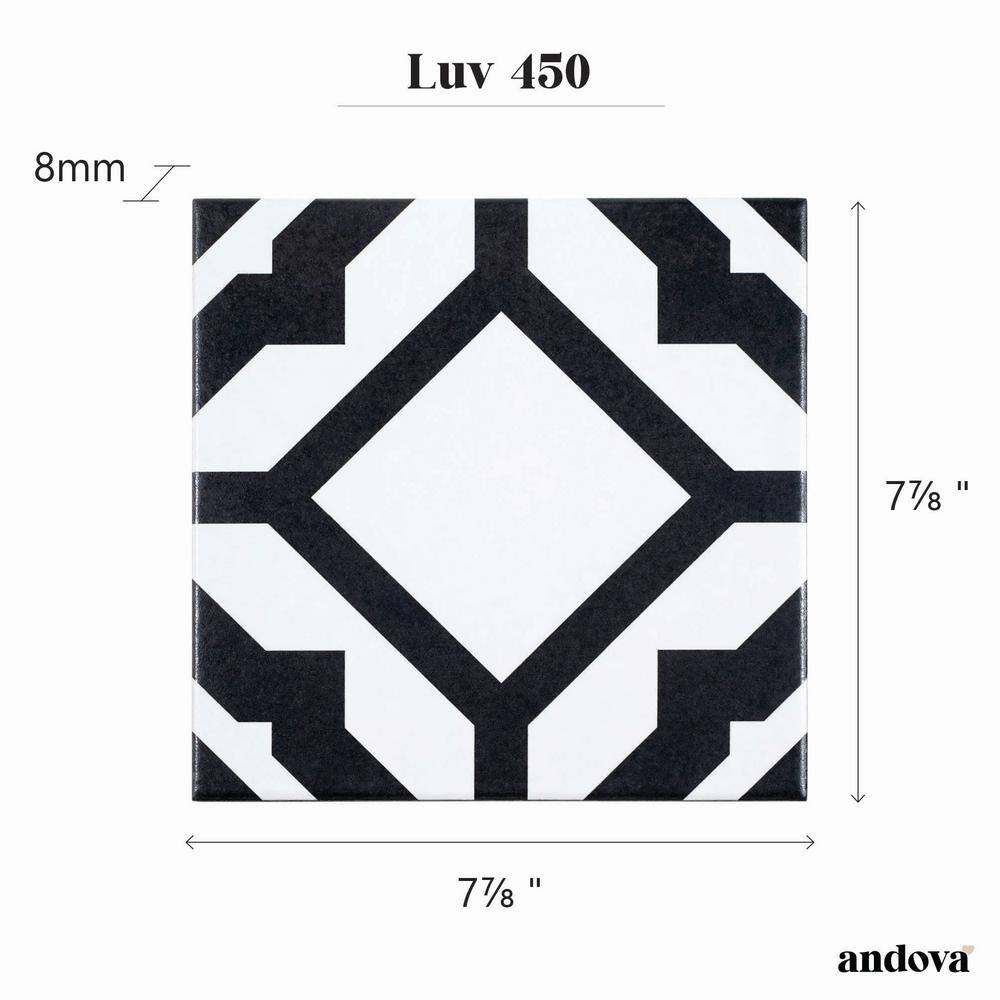 Enchanted Black and White 8" x 8" Glazed Porcelain Tile