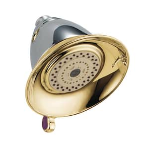 Victorian 3-Spray Patterns 2.50 GPM 5.7 in. Wall Mount Fixed Shower Head in Chrome/Polished Brass