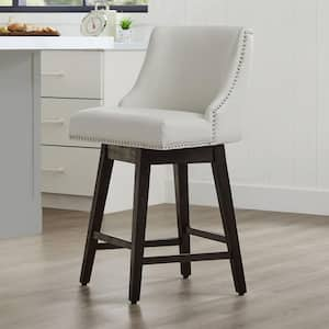 Martin 26 in. Light Grey High Back Solid Wood Frame Swivel Counter Height Bar Stool with Faux Leather Seat