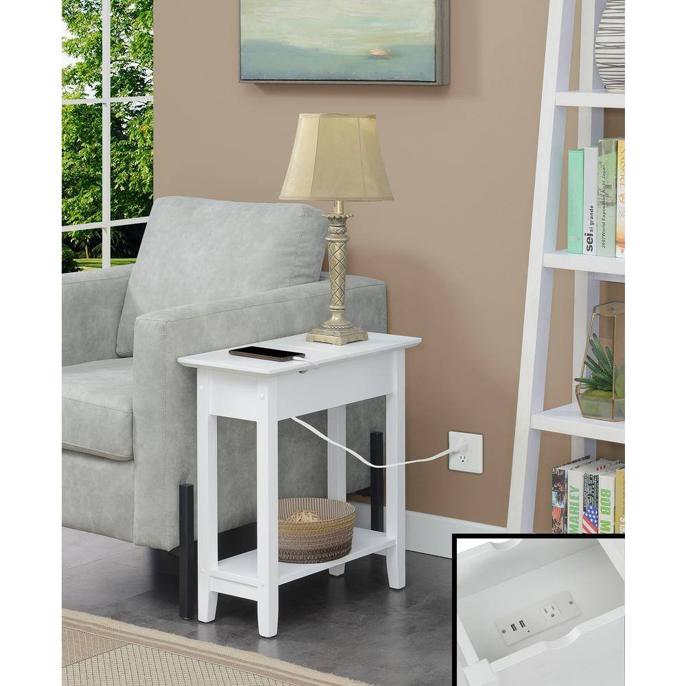 Heritage White Flip Top End Table with Built-In Charging Station